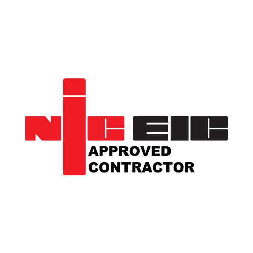 The NICEIC Approved Contractor logo features bold red and black text, with "NICEIC" in large letters and "APPROVED CONTRACTOR" written smaller below.